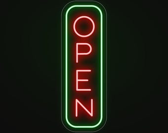 Vertical Neon Open Sign, Ultra Bright LED Business Display, Storefront Window Light for Bar Cafe