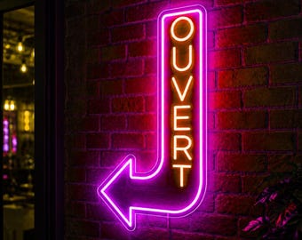 Vertical Ouvert Business Sign, Waterproof Outdoor LED Arrow for Cafe and Bar