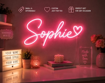 Battery Powered Pink Neon Name Sign, Custom LED Wall Decor for Kids Bedroom, Personalized Name Light