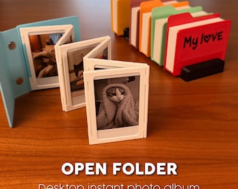 Open Folder Instax Mini Album | Retro Folder Photo Holder, Magnetic Expandable Desk Decor