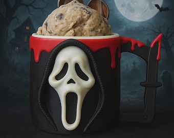 Ice SCREAM Pint Holder, Horror Ice Cream Cup Holder, Spooky Movie Night Gift, Halloween Snack Holder, 3D Printed Horror Decor