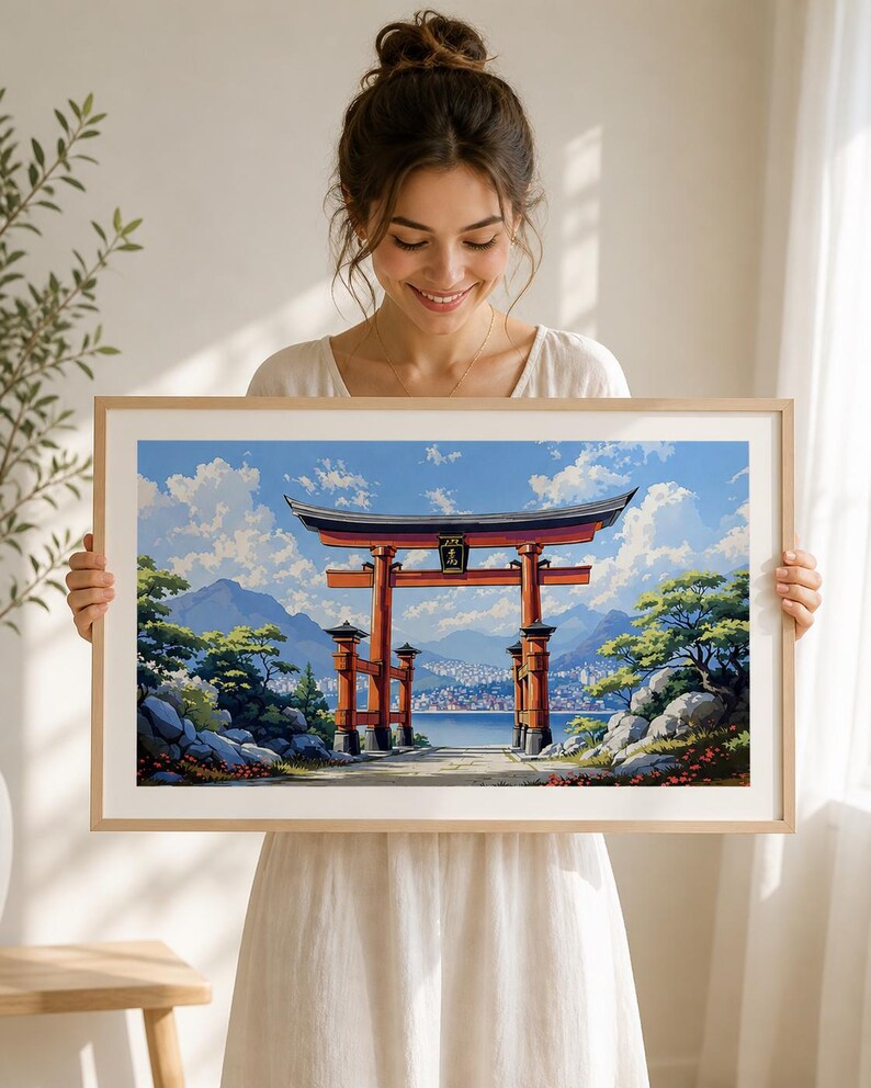 Japanese Torii Gate Landscape Art Print, Serene Japan Wall Decor ...