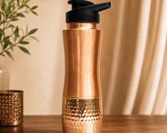 750ml Pure Copper Hammered Water Bottle with Flip Lid