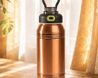 Copper Water Bottle, 1100ml Sports Flask with Flip Spout Lid
