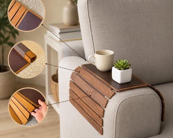 Coffee -End Tables: Bamboo Sofa Arm Tray, Dark Brown Drink Holder