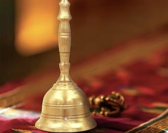 Campana de mano de latón – Campana de oración para rituales de meditación y puja hindú de 10 cm (4 pulgadas)