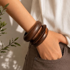 Wooden Bangle Set | Handmade Brown Wood Bracelets for Effortless Style