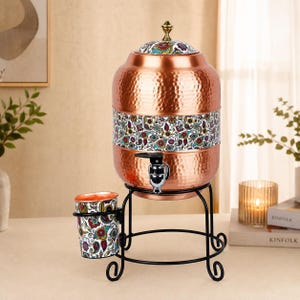 5L Copper Water Dispenser, Handmade Copper Drink Dispenser with Glass & Stand, Farmhouse Kitchen Gift