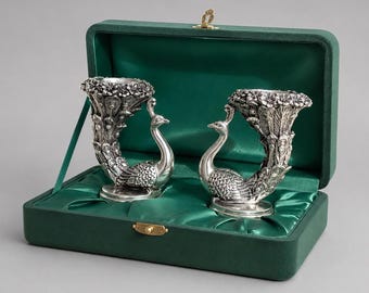 Candle Holder Set, 999 Silver-Plated Peacock Pair | Classical Table Decor