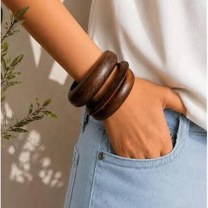 Wooden Bangle Set, Natural Wood Stackable Jewelry, Four Sizes & Set of 3
