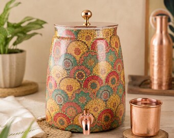 Copper Dispenser, 9-Litre Floral Vessel with Tap | Kitchen Decor