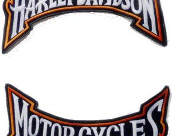 Conjunto de 2 parches grandes con forma de arco estilizado – Harley Davidson + Motocicletas