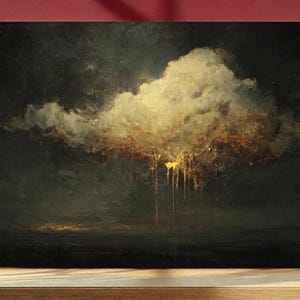 Golden Storm Cloud Art Print – Moody Celestial Painting (Digital Download)