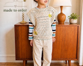 Kids / Summer / Layering Top / Crochet / Bee / Vest / Lightweight / Sleeveless / Beach Cover Up / Holiday / Toddler / Girls Boys Top