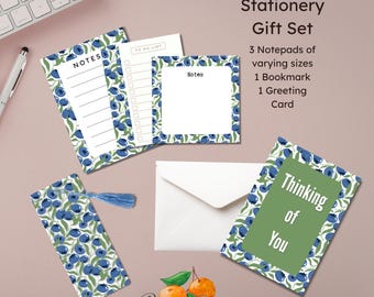 Set regalo di articoli di cancelleria Blueberry Hill, biglietti d'auguri con motivi botanici, biglietto "Ti penso".