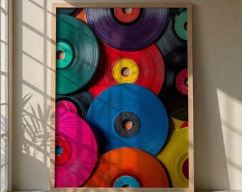Retro Schallplatte Poster, Bunte Musik Wandkunst, Vintage Plattenspieler Dekor, Studio Wandkunst, Musik Liebhaber Geschenk, Abstrakte Schallplatte Drucke