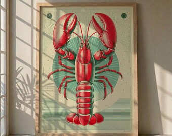 Hummer Hummer Poster, Retro Nautik Wandbild, Meeres Lebensart Druck, Küsten Wohnkultur