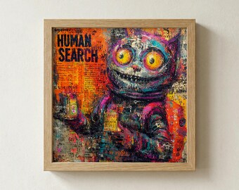 Menschliche Suche Leinwand Kunst, Grungy Katze Poster, Street Art Wand-Dekor, Punk-Rock-Stil Druck, Abstrakte Pop Art, Zeitungs-Poster