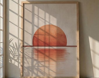 Minimalistischer Sun Print, Boho Sonnenuntergang Wandkunst, Terrakotta Abstraktes Poster, Japandi Decor