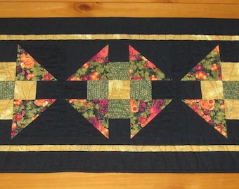 Quilted Table Runner, Fall Churndash on Black #2 FREE SHIPPING