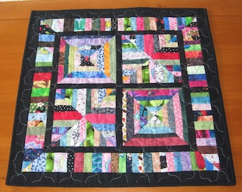 Quilted Table Topper Candle Mat Wall Hanging Scrappy Strings & Rectangles