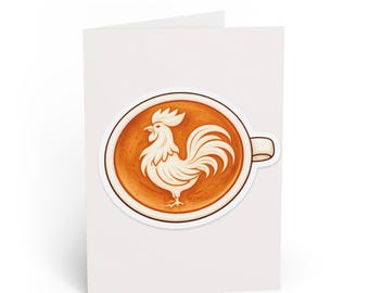 Tarjetas de felicitación con diseño de gallo y café con leche de Ybor City / Tarjeta para amantes del café