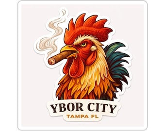 Gallo de Ybor City con pegatinas troqueladas de cigarros / Tampa, Florida