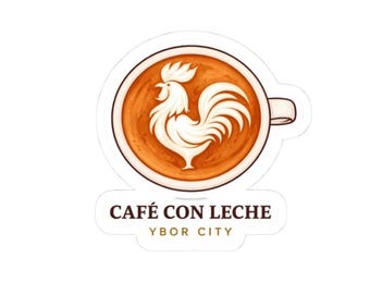 Ybor City Tampa Café Con Leche Rooster Latte Art Sticker | Kiss-Cut Sticker