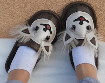 Pantuflas de animales hechas a mano, regalo para ella – Pantuflas cómodas para estar en casa para mujer – Pantuflas lindas y divertidas – Zapatos suaves para el hogar – Idea de regalo única