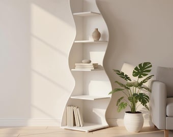 Modern Wavy Bookshelf with 5 Shelves for Stylish Storage in White Finish