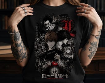 Death Note Shirt, Anime Grunge Poster Tee, Light Yagami L Ryuk Misa Graphic, Vintage Bootleg Streetwear, Oversized Dark Anime Gift