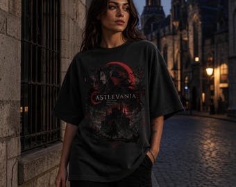 Castlevania Shirt, Gothic Vampire Graphic Tee, Dark Fantasy Streetwear, Retro Video Game Anime Aesthetic, Oversized Black Tee, Gamer Gift