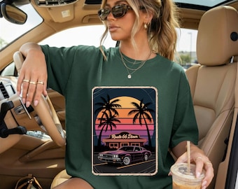 Vintage Route 66 T-Shirt - Retro Muscle Car Graphic Tee - Synthwave Aesthetic Diner Top,80s Sunset Vaporwave Shirt - Classic,Car Lover Gift