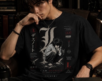 L Lawliet Death Note Shirt,Worlds Greatest Detective Tee,Dark Anime Gift,Comfort Colors,Dark Academia Anime Shirt Men Women,I am Justice Tee