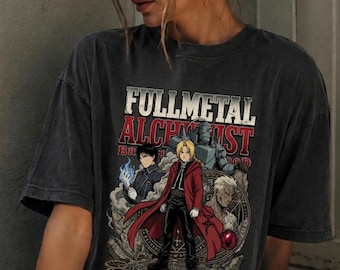 Fullmetal Alchemist Shirt, Brotherhood Anime Graphic Tee, Edward Alphonse Elric Mustang Scar, Vintage Bootleg Streetwear, Oversized Anime Gift