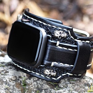 Wide leather deals biker watch bands
