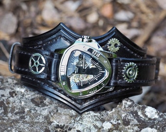 Men’s Steampunk Watch, Leather Bracelet, Steampunk Cuff, Steampunk Man