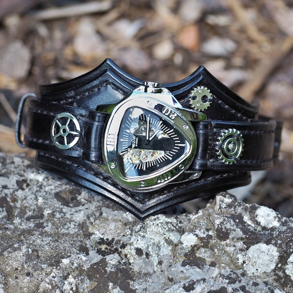 Men’s Steampunk Watch, Leather Bracelet, Steampunk Cuff, Steampunk Man