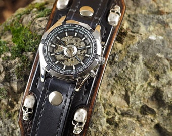 Steampunk Wrist Watch, Man Wrist Watch, Steampunk Leather Watch, Man's Steampunk Watch