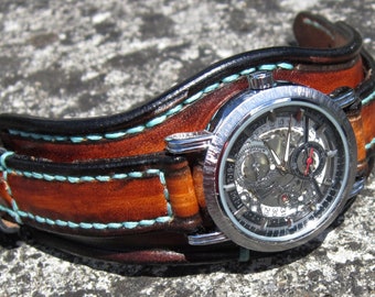 Steampunk Watch, Unisex Leather Watch Cuff,, Mens Watch, Womens Watch, Women Cuff Bracelet
