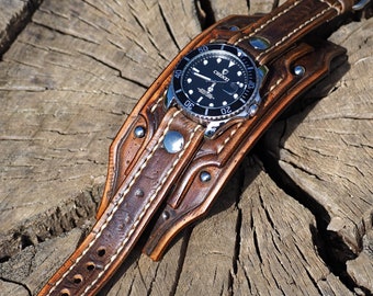 Aged Brown Steampunk Watch,  Steampunk Wrist Watch, Leather Watch, Leather Cuff Watch, Watch Cuff, Bracelet Watch