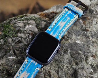 Turquoise Leather Apple Watch band, 49mm, 45mm, 44mm, 41mm, 40mm for series 1-9, SE & Ultra