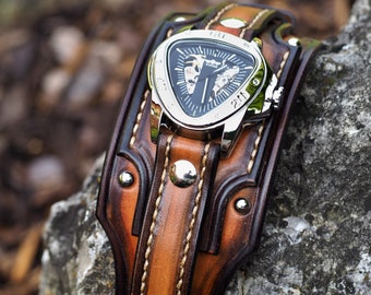 Leather Cuff Watch, Leather Watch, Leather Cuff Watch, Steampunk Watch Cuff, Bracelet Watch