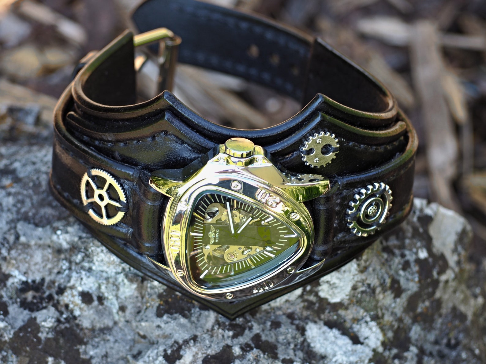 Mens Steampunk Watch Leather Bracelet Steampunk Cuff Etsy