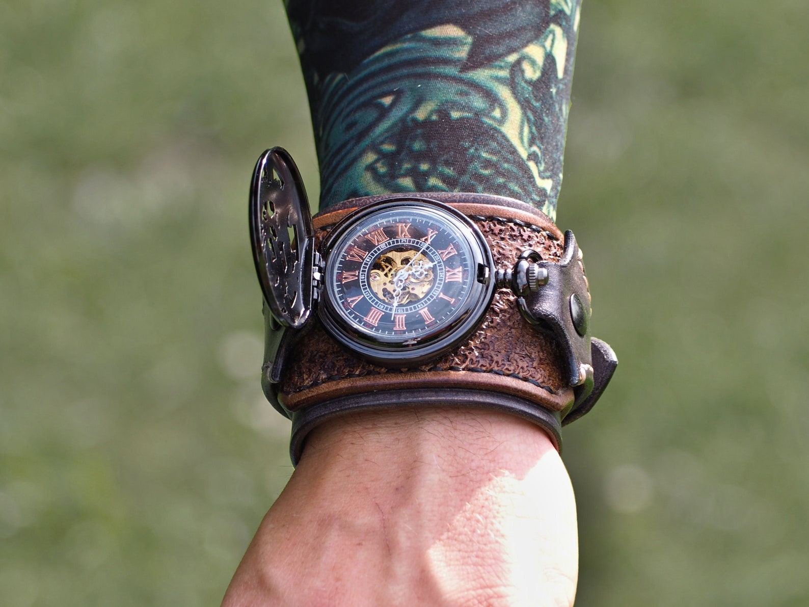 Steampunk Pocket Watch Wrist Watch Vintage Black and Brown Etsy