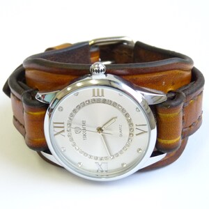 Vintage Watch, Women's Watch, Leather Bracelet Watch, Brown LeatherWatch image 3