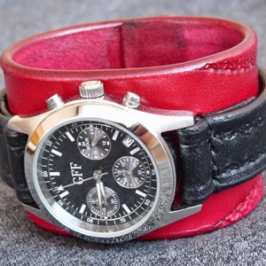 Montre-bracelet antiallergique, manchette de montre pour femme en cuir rouge, bracelet de montre rouge, montre-bracelet, montre-bracelet en cuir rouge image 3