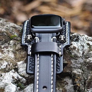 Bikers Band, Skull Apple watch Cuff, Gothic Apple watch strap, 42mm apple watch, 44mm apple watch, 38, 41, 45, 49 image 5