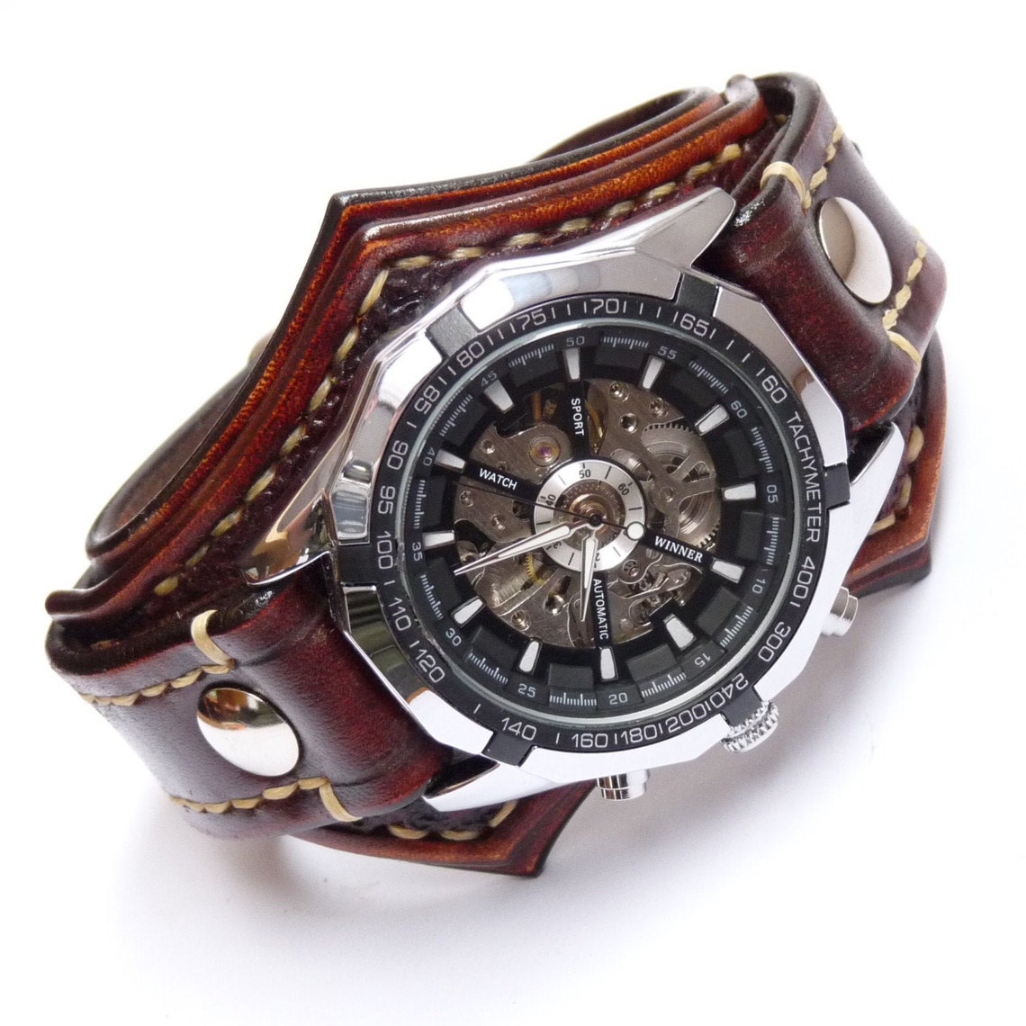 Leather Watch Men's Watch Steampunk Watch Brown Watch Etsy