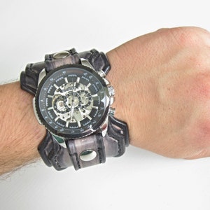 Montre en cuir Steampunk, manchette de montre en cuir, montre bracelet, montre-bracelet Steampunk, montre en cuir pour hommes, montre personnalisée image 9